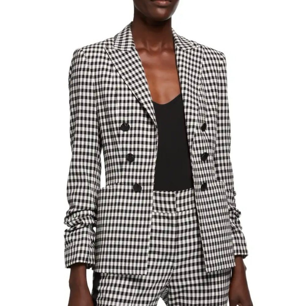 $695 Veronica Beard Caldwell Black White Gingham Plaid Dickey Jacket Blazer sz 2
